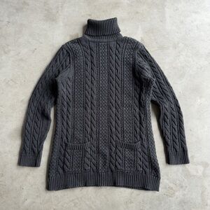 Y2K Grey Fisherman Cable Knit Turtleneck Sweater